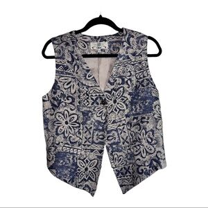Vintage 90s Y2K ORVIS Linen Blend Floral Funky Print One Button Vest Sz S